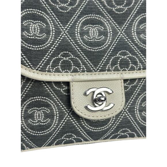 Chanel Camellia Double Side  Quilted Printed Canvas Small Gray Flap Bag - Picture 3 of 9